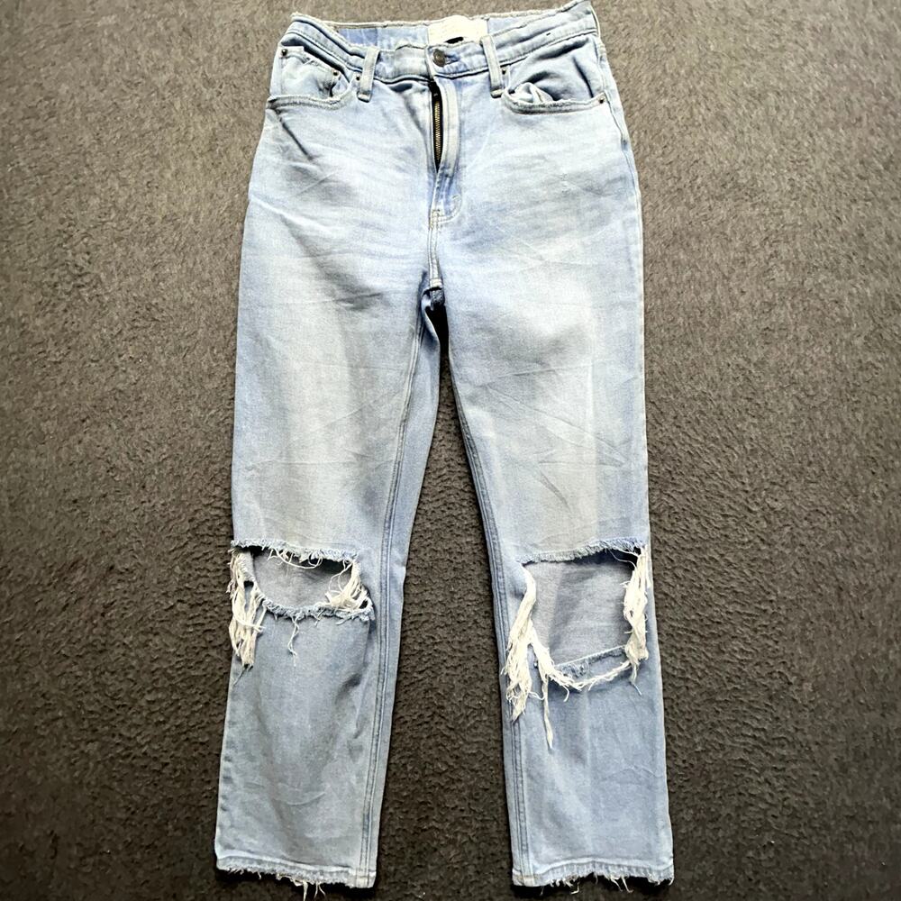 Abercrombie & Fitch 90s Ultra High Rise Straight Jeans Sz 27/4S Distressed